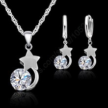 Conjunto de joias 925 prata esterlina zircônia cúbica cristal estrelas lua colares femininos brinco de gota 2024 - compre barato