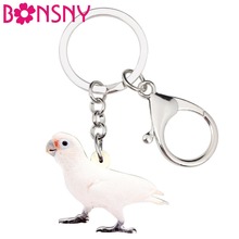 Bonsny Acrylic Petite Goffin's Cockatoo Bird Key Chain Keychain Ring Fashion Animal Pet Jewelry For Women Girls Gift Decoration 2024 - buy cheap