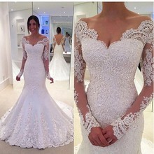 New Long Sleeves Mermaid Wedding Dress 2020 Court Train Lace and Applique Bridal Dresses Gowns 2024 - buy cheap