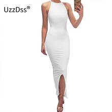 UZZDSS Sexy Club Black White Bodycon Long Split Dress Women Summer Off Shoulder Sleeveless O Neck Party Asymmetrical Maxi Dress 2024 - buy cheap