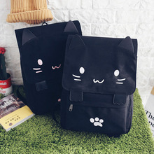 Embroidery Cute Cartoon Backpack Cat Ear Girl Schoolbag For Teenage Women Casual Black Canvas School Teen Backpack 2024 - buy cheap