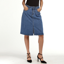 Women Knee-length Skirts High Waist Sexy Womens Pockets Blue Single Breasted Denim Skirt Summer 2024 - buy cheap