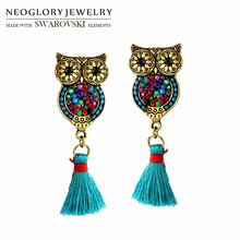 Neoglory Rhinestone & Acrylic & Tassels Long Dangle Earrings Owl Colorful Bohermia Stylish Cool Lady India Party Gift Classic 2024 - buy cheap