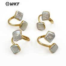 WT-R325 WKT Natural freshwater pearl rings double square shape adjustable rings gold metal plated new designer women jewelry 2024 - buy cheap