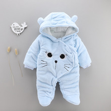 Autumn Winter Baby Padded Romper Coral Fleece Infant Boys Girls Hooded Jumpsuit With Foot Buttoned Toddler Cartoon Cotton Coat 2024 - buy cheap