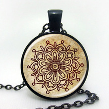 Vintage mandala flower glass necklace Charms Necklace Men Women Yoga Jewelry henna tattoo Pendant & Necklace colares femme 2017 2024 - buy cheap