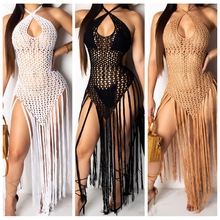 2019 summer Crochet hollow out tassel Beach Cover up dress sexy women bikini swimsuit Cover ups bathing suit Cover up Robe Plage 2024 - buy cheap