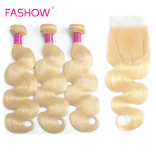 613 Blonde Color Brazilian Body Wave Hair Weave 3Bundles With Closure 10-28inch 100% Brazilian Remy Human Hair Extension 2024 - buy cheap