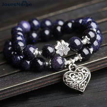 JoursNeige Dark Blue Sand Natural Stone Bracelets Tibetan Silver Heart Pendant for Men Women Stone Bracelet Multilayer Jewelry 2024 - buy cheap