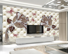 Beibehang-papel tapiz con foto 3D personalizado, roseta, cubierta de bolígrafo reflectante de agua, sala de estar murales para, Fondo de dormitorio, papel tapiz 3D 2024 - compra barato