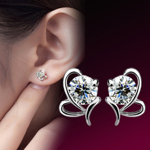 Silver Plated Fashion Elegant Bowknot Crystal Rhinestone Stud Earrings Jewelry EAR-0513 2024 - buy cheap