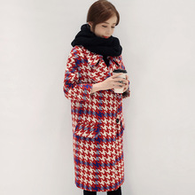 Vintage Plaid Long Women Wool Coat Loose Pockets Winter Jacket Double Breasted Turn-down Collar Red Cashmere Coat 2018 2024 - buy cheap