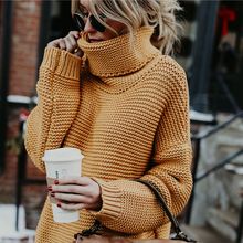 Suéter de malha com gola alta feminino, pulôver solto de manga longa casual sólida quente para outono e inverno 2019 2024 - compre barato