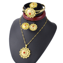 Red Stone Habesha Africa Women Jewelry Set Gold Color Flower Earring Set Wedding Bride Jewelry Ethiopian Middle East Arab ring 2024 - buy cheap
