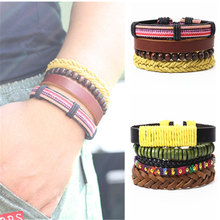 Yellow Braided Hip hop Punk Charm Handmade Woven Leather Men Bracelets Women Vintage Bangle Male Homme Men Jewelry Accessories 2024 - buy cheap