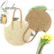 Qiaoduo Round Straw Beach Bag Vintage Handmade Woven Shoulder Bag Raffia circle Rattan bags Bohemian Summer Vacation Casual Bags 2024 - buy cheap