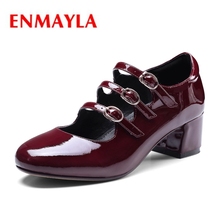 ENMAYLA   Genuine Leather  Round Toe  Casual  Buckle Strap  Square Heel  Zapatos Mujer Tacon  Womens Shoes    Size34-39 ZYL2034 2024 - buy cheap