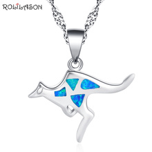 Ожерелье с подвеской ROLILASON, ожерелье и кулон серебряного цвета с голубым опалом в простом дизайне, подарок для любимой девушки, OP852 2024 - купить недорого