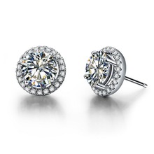 0.5CT/Piece Halo Round Moissanite Diamond Earrings Stud Push Back Gold Verified 14K White Gold Engagement Stud Earrings Women 2024 - buy cheap