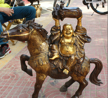 Китайская Бронзовая статуэтка счастливого смеха матрея, Будда, катание на лошади, капуста, богатство, 005484 25 дюймов 2024 - купить недорого