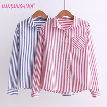 LUNDUNSHJIA Women Blouses Stand Collar Blue Red Striped Blouse Long Sleeve Shirt Women Camisas Femininas Women Tops Blouses 2024 - buy cheap