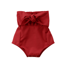 Toddler Infant Baby Girl Off Shoulder Red Bowknot Romper Jumpsuit  Baby Clothing 2024 - buy cheap