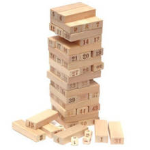 Pine Wooden Tower Toy Wood Building Blocks Toy Domino 54pcs Stacker Extract Building Educational Game Gift 4pcs Dice 2024 - buy cheap