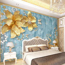 Wellyu 3d luxo dourado jóias flores mediterrâneo europeu tv fundo da parede personalizado grande mural papel de parede mural 2024 - compre barato