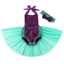 Conjunto de roupas com lantejoulas para meninas, roupa fofa para bebês recém-nascidos, macacão com costas abertas e tiara de sereia, 2016 2024 - compre barato