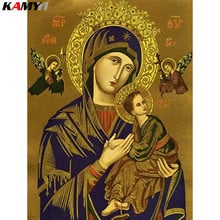 Pintura de diamantes 5D DIY, bordado de diamantes religioso con ícono de religión Virgen María, cuentas cuadradas completas, mosaico de pintura de madrina XY1 2024 - compra barato