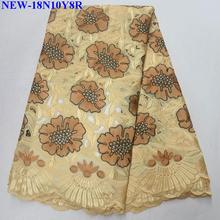 Yellow color Nigerian W100% Swiss cotton African Cotton Fabric Dry Lace With Stones High Quality Swiss Voile Lace Fabric JSA01 2024 - buy cheap