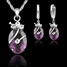 New Flower Water Drop Hot 925 Sterling Silver Jewelry Sets Cubic Zironia Pendant Necklace Earrings Jewellery Collection 2024 - buy cheap