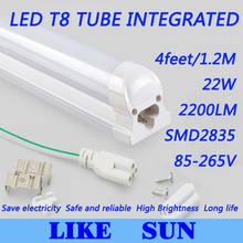 Free shipping 100pcs/lot Integrated T8 4feet 1200mm 22W SMD2835 2200lm 85-265V white/warm white/cool white led tube light 2024 - buy cheap