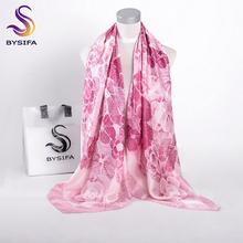 BYSIFA-bufanda de seda con flores para mujer, chal de satén rosa a la moda, bufandas grandes cuadradas, Fular de 130x130cm 2024 - compra barato