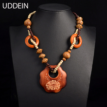 UDDEIN Geometric Gem Pendant Long Necklace Women Bohemian Flower Statement Maxi Necklace Wood Chain Vintage Jewelry Wholesale 2024 - buy cheap