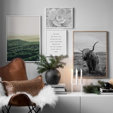 Bison Cattle Cow Forest Flowers Quotes Nordic Posters And Prints Wall Art Canvas Painting Wall Pictures For Living Room Decor 2024 - buy cheap