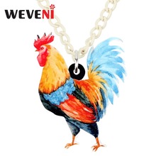 WEVENI Acrylic Anime Colorful Chicken Rooster Necklace Pendant Chain Choker Farm Bijoux Jewelry For Women Girls Party Hot Gift 2024 - buy cheap