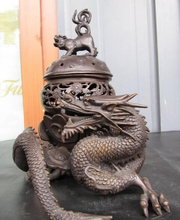 USPS to USA S2746 Chinese Superb Bronze Dragon for Foo Dog incense burner 2024 - buy cheap