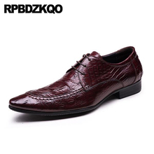 Sapatos masculinos de couro italiano, jacaré de crocodilo, preto, ponta fina, pele de cobra, para escritório, itália, ruivo escuro 2024 - compre barato