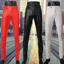 Leather Pants Men Fashion Slim Fleece Plus Size Faux Pu Leather Pants Mens Casual Pencil Pants Male High Quality 2024 - buy cheap