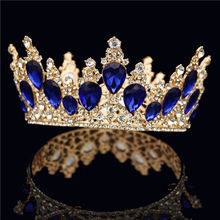 Corona Tiara dorada de cristal con forma de gota, diadema redonda, tocado para novia, accesorios para el pelo, joyería para el cabello, para boda y graduación 2024 - compra barato