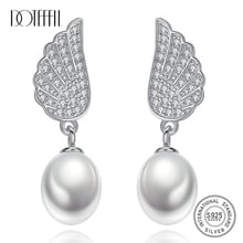 DOTEFFIL Earrings Natural Freshwater Pearl 925 Sterling Silver Angel Wings Earrings Pearl Jewelry Women Wedding/Party Gift 2024 - buy cheap