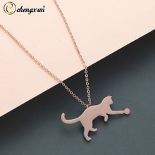 CHENGXUN Cute Cat Necklace Stainless Steel Metal Jewelry for Women Cute Animal Kitty Pendant Necklace Best  for kid 2024 - buy cheap