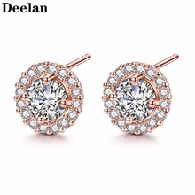 DEELAN Stud Earring For Women Crystal Jewellery Girl Rose Gold Cubic Zirconia Earings Fashion Jewelry Wedding Accessories 2024 - buy cheap