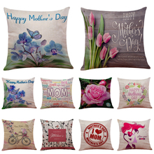 45cm x 45 cm, diseño floral del Feliz Día de la madre, lino/algodón, fundas de almohada, Fundas de cojín para el hogar, almohada decorativa 2024 - compra barato