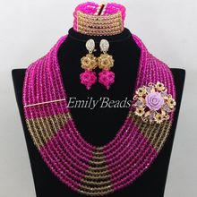 New! Nigerian Wedding African Beads Jewelry Set Crystal Fuchsia Hot Pink Costume Bridal Necklace Bracelet Earrings AMJ650 2024 - buy cheap