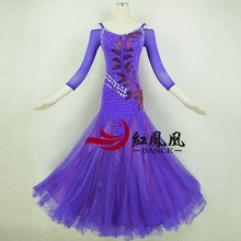 Standard Ballroom Dress Women New Of 2018 Custom Made purple High-necked Long Sleeved Waltz Ballroom Dance Competition Dresses 2024 - buy cheap