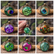 Beautiful Peacock Feather Key Chains Mandala Glass Cabochon Buddhism Pendant for Men Women Children Creative Gift Holder Keyring 2024 - buy cheap