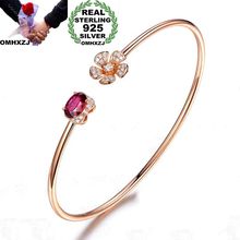 OMHXZJ Wholesale European Fashion Woman Girl Party Wedding Gift Rose Gold Flower AAA Zircon 925 Sterling Silver Cuff Bangle BA68 2024 - buy cheap