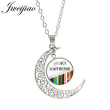 JWEIJIAO French Merci Maitresse Moon Pendant Necklace Super Maitresse Glass Cabochon Collier Necklaces Teacher Mother Gift CT294 2024 - buy cheap